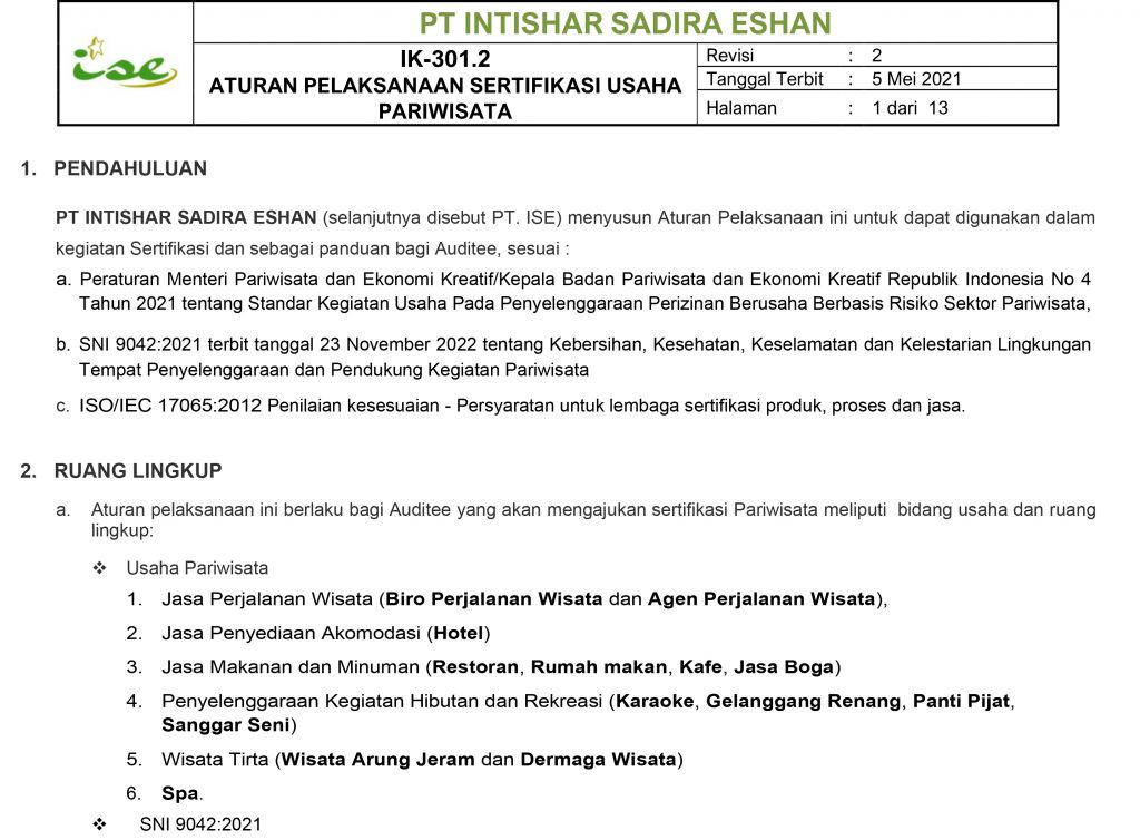 Form ISE 42520.A Aplikasi Permohonan Usaha Pariwisata 1