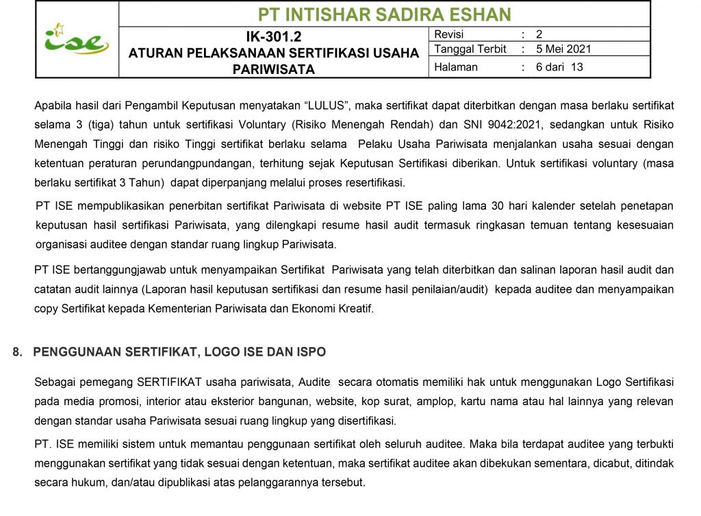 Form ISE 42520.A Aplikasi Permohonan Usaha Pariwisata 6