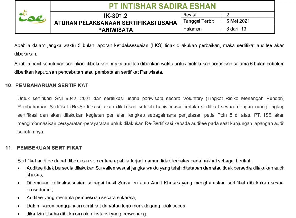 Form ISE 42520.A Aplikasi Permohonan Usaha Pariwisata 8